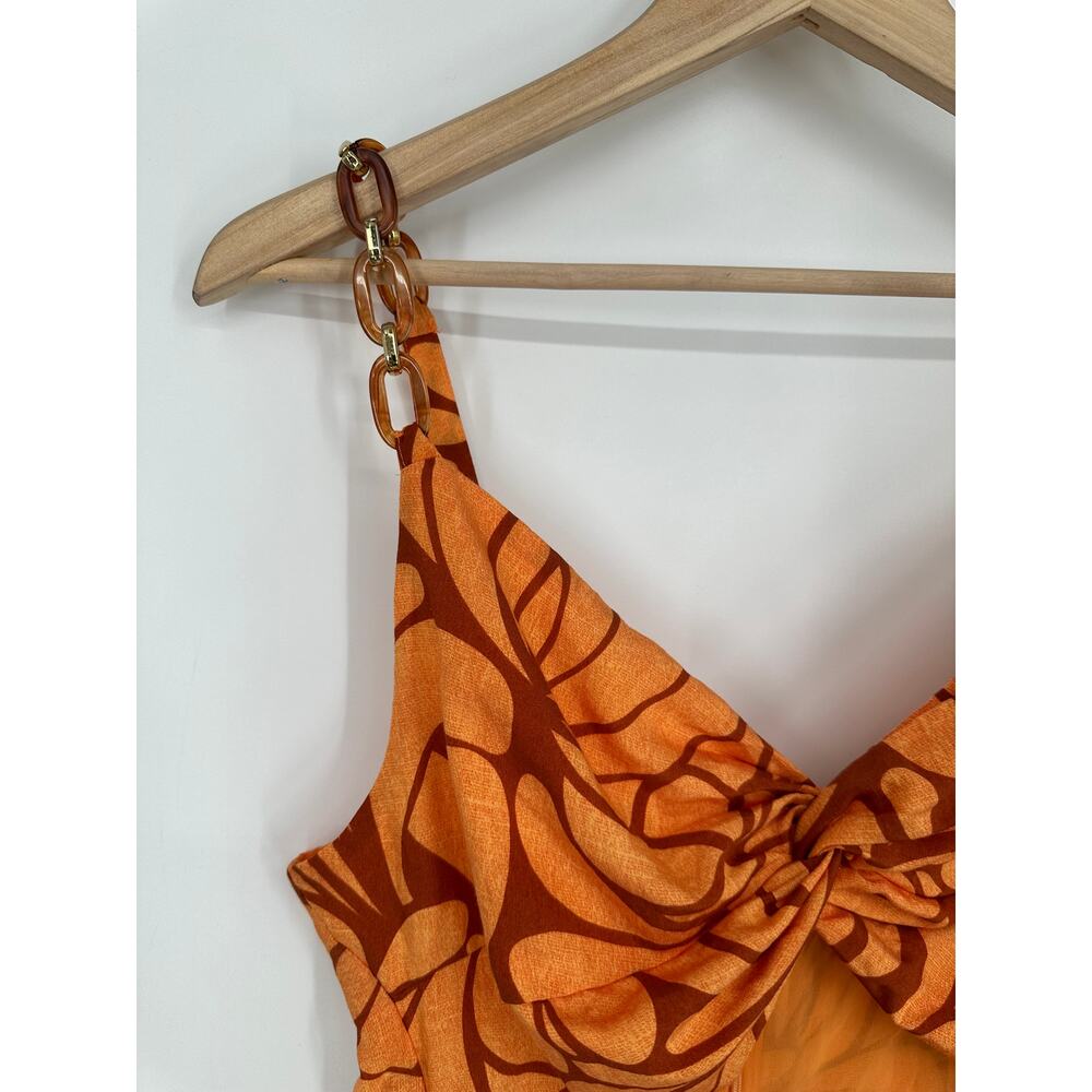 Zara Orange Patterned Midi Dress - Picture 12 of 14